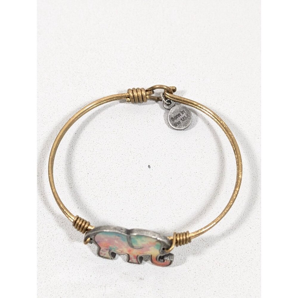 L & D Watercolor Rainbow Elephant Two Tone Bangle Bracelet 6 inch - Picture 6 of 7